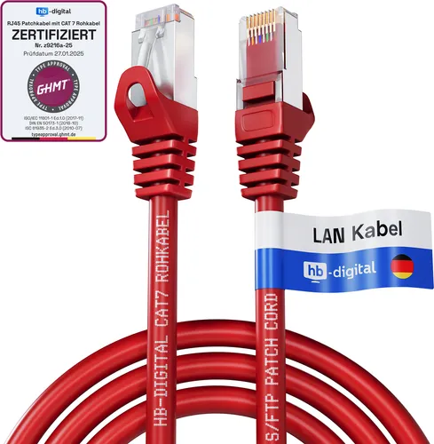 hb-digital LAN Kabel CAT 7 Patchkabel 3m RJ45 S/FTP PiMF LSZH AWG 26 halogenfrei rot