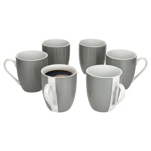 MamboCat 6er Set Variant Grau Kaffeebecher I 350ml, Höhe 10,3cm I farbige Porzellan-Becher mit Henkel für 6 Personen I Bunte Tassen für Heißgetränke wir Tee, Kakao, Latte Macchiato & Co