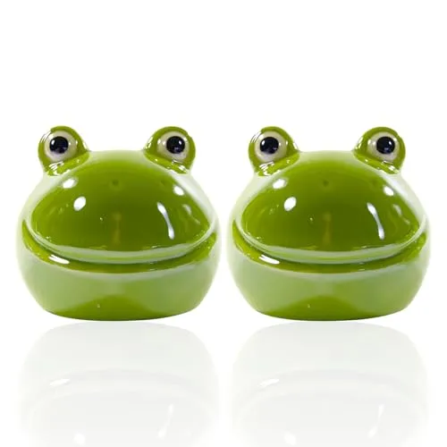 Glas Art Dekofigur Fridolin Froschkopf Froschkönig DREI Farben + Größen Frühling Sommer (6cm x 5cm, 2er Set Grasgrün)