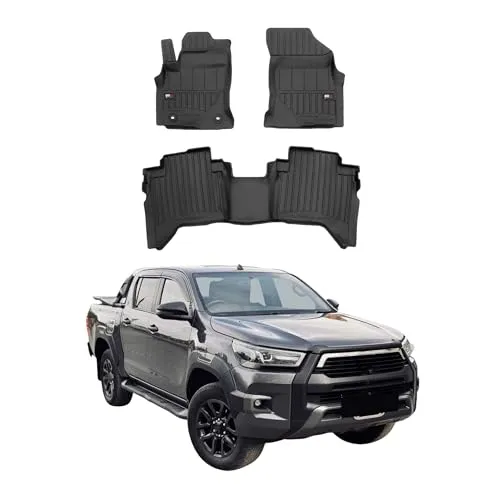 OMAC Gummi Fußmatten für Toyota Hilux 2015-2024 – Premium TPE 3tlg - Hochwertige Fußmatten für Toyota Hilux 2015-2024. Geruchloses TPE-Material mit Vanilleduft, wasserdicht und strapazierfähig. Optimaler Kantenschutz für dauerhaften Schutz und perfekte Passform.