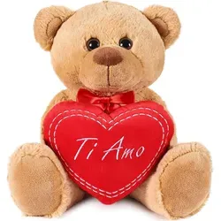 BRUBAKER Teddy Plüschbär mit Herz Rot - Ti Amo - 35 cm - Teddybär Plüschteddy Kuscheltier Schmusetier - Braun Hellbraun