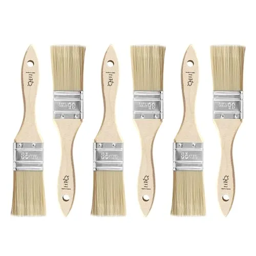 TubeRoo Malerpinsel Set 6X 35 mm Kleiner Flachpinsel für Lacke Lasuren Öle Wand-Farben Acryl, Lackierpinsel, Lasurpinsel, Farbpinsel am Holz Metall