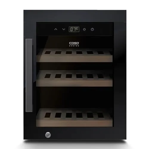 Caso Weinkühlschrank 716 - WineExclusive 12 für 12 Flaschen - Weinkühlschrank mit 3-lagigem Isolier-Sicherheitsglas und UV-Filter für optimalen Aromaschutz, ideal für Weinliebhaber.