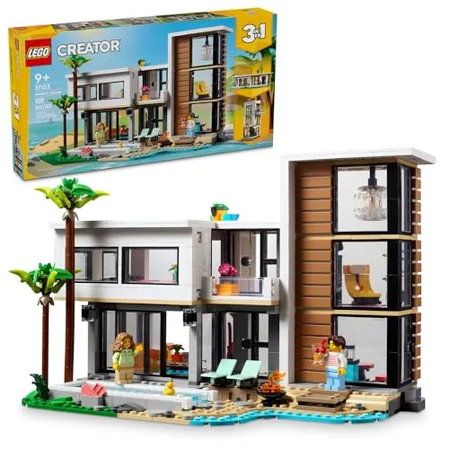 LEGO Creator 3-in-1 31153 Modernes Haus – 939 Teile - Kreatives Bauvergnügen mit 3 Spielzeughäusern in 1 Set! Kinder ab 9 Jahren können verschiedene Modelle bauen und fantasievolle Geschichten entwickeln. Ideal als Geschenk für LEGO-Fans.