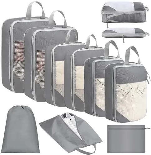 Vautvis Koffer Organizer Set, Packing Cubes Compression Backpack, Packwürfel Kompression, Koffer Organizer Kompression, Kofferorganizer, Travel Essentials Reise Camping Zubehör (9 Stück)