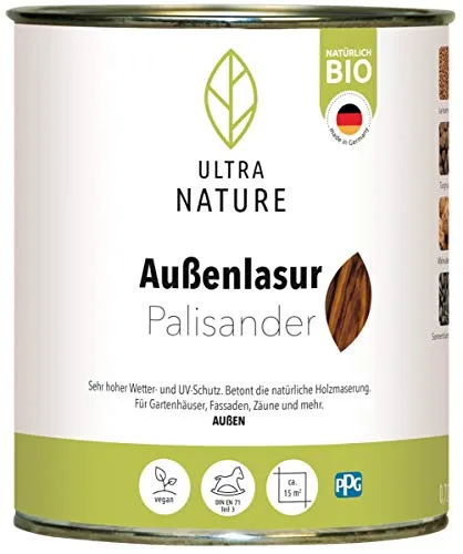 ULTRA NATURE Außen Lasur, 0,75L, Palisander, Vegan, Natürlich Bio, Lösemittelfrei, Holzschutzlasur
