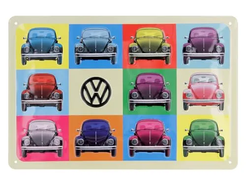 BRISA VW Collection - Volkswagen Retro-Blech-Schild-Vintage-Dekoration Geschenk-Idee aus Metall im Käfer Design (Käfer/Bunt)