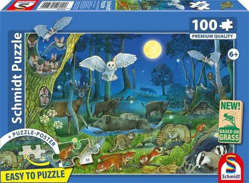 PUZZLE PUZZLE-POSTER TIERE NACHTS IM WALD 100 TEILE VON SCHMIDT SPIELE NEU OVP