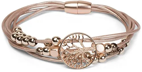 styleBREAKER Armband mit feinen Bändern, Lebensbaum Anhänger und Schmuckperlen, Magnetverschluss, Armschmuck, Schmuck, Damen 05040135, Farbe:Rosegold