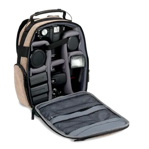 USA Gear DSLR Kamerarucksack, Kameratasche, Kamera Fotorucksack für Spiegelreflexkamera mit Kundengerechten Zubehörteilern, Wetterbeständiger Boden und Bequemer Rückenstütze - Braun