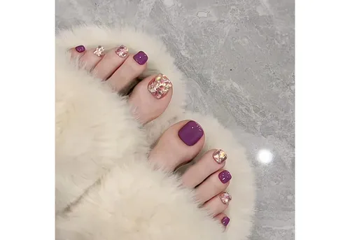 LuxusKollektion Nageldesign Zubehör 24er Set Kurze Lila Fußnägel zum Aufkleben - Glänzende Künstliche