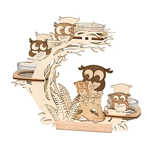 Teelichtkranz Eulen - Erzgebirgische Holzkunst - Kerzenhalter aus hochwertigem Holz, kunstvoll gestaltet mit Eulenmotiven und ideal für eine gemütliche Atmosphäre zu Hause.