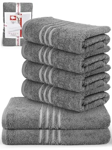 DecoHomeTextil Handtuch-Set 4 Handtücher 50 x 100 cm, 2 Badetücher 70 x 140 cm in Dunkelgrau aus 100% Baumwolle, hochwertig, kuschelweich und saugstark