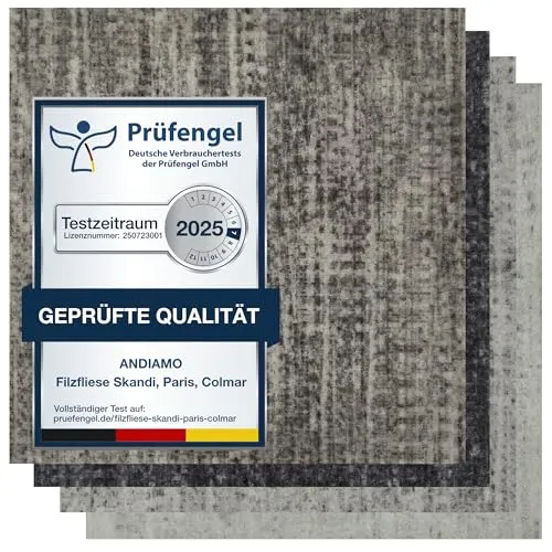 andiamo selbstklebende Teppichfliesen 40 x 40 cm - Premium Grau Stripes - Teppichbeläge, vielseitig einsetzbar und zuschneidbar für individuelle Gestaltung. Die selbstklebenden Filzfliesen bieten ein angenehmes Trittgefühl und sind pflegeleicht.