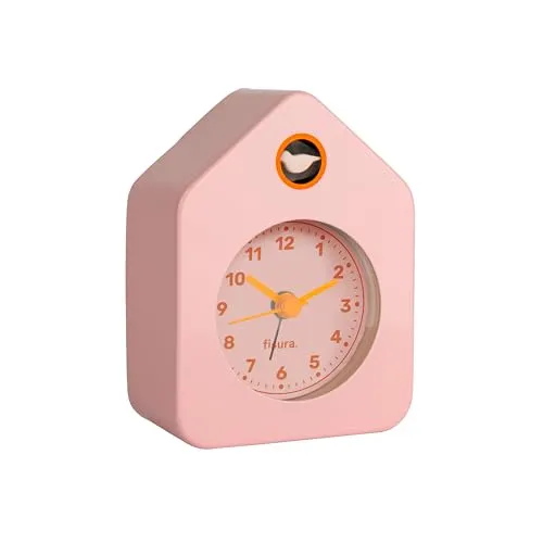 Fisura Mini-Häuschen Wecker Rosa – Geräuschloser analoger Wecker im originellen Design