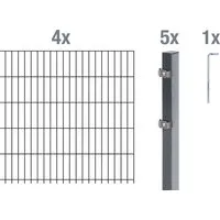 Alberts 650650 Doppelstabmattenzaun 10 tlg. Komplettset - Robuster Doppelstabmattenzaun aus feuerverzinktem Stahl, ideal für zuverlässige Einzäunung. 80 cm hoch und 8 m lang, kunststoffbeschichtet in Anthrazit, erweiterbar mit Anbauset.