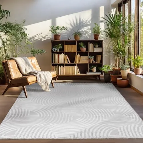 Carpettex Teppich Kurzflor Läufer Flur Wohnzimmerteppich Grau 80 x 150 cm Skandinavisch Stil 3D Effekt - Waschbarer Bettvorleger Schlafzimmer Küchenläufer Boho Muster Weich Flauschig