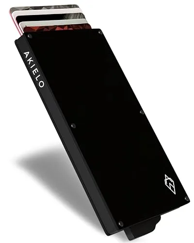 AKIELO Kartenetui mit RFID Schutz und Geschenkbox – Minimalistische Geldbörse Herren – Kompakte Wallet und Kontaktloser Kreditkartenschutz (Alpha - Schwarze Ausgabe)