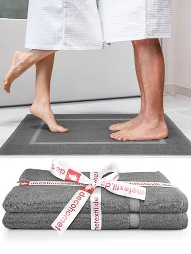 DecoHomeTextil Handtuch-Set 2 Badematten 51 x 76 cm in Dunkelgrau aus 100% Baumwolle, hochwertig, kuschelweich und saugstark