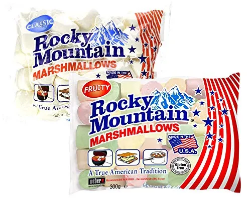 Rocky Mountain Marshmallows Probierset Fruity & Classic, bunte traditionell Amerikanische Süßigkeiten zum Rösten am Lagerfeuer, Grillen oder Backen, Fruchtgeschmack, (2x300g)