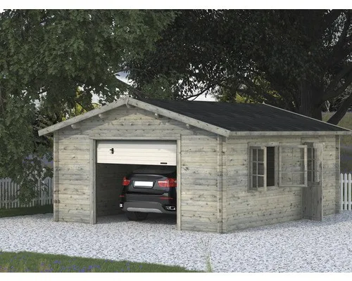 Einzelgarage Palmako Roger 23,9 m² mit Sektionaltor - Gartenhäuser, Geräteschuppen & Carports - Hochwertige Holzgarage mit Satteldach und tauchgrundierter Oberfläche, ideal für die sichere Unterbringung Ihres Fahrzeugs.