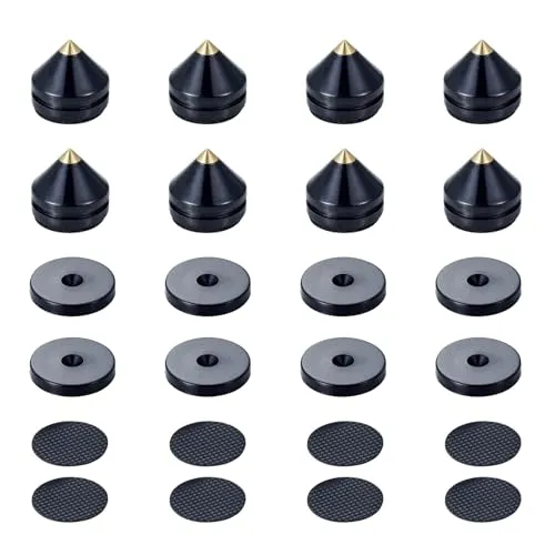 Pailvens Lautsprecher Spikes 8er Set, Leichtgewichtige Lautsprecher Füße aus Plastik ABS, Subwoofer Füße mit 16x Klebepads, Lautsprecherständer Boxenständer für HiFi-Lautsprecher, CD Player, Schwarz