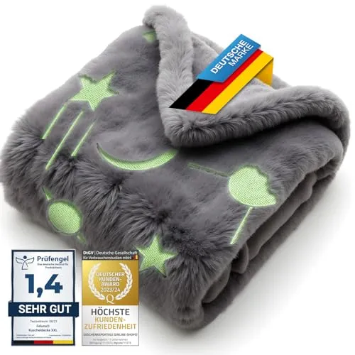Feluna® Kuscheldecke mit leuchtenden Sternen zum Wohlfühlen leuchtet im Dunkeln; Extra Flauschige Plüschdecke für Kinder und Erwachsene Fluoreszierende Tages-Decke (127 x 152 cm)