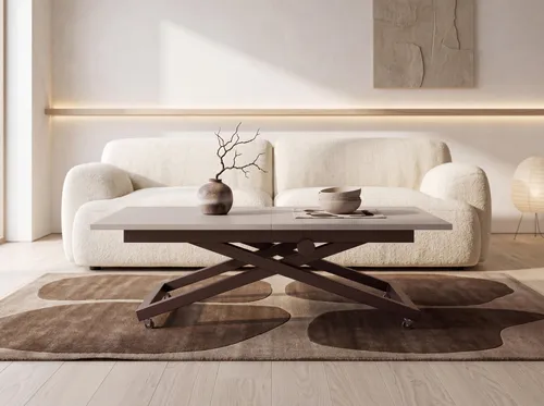 Höhenverstellbarer Ausziehbarer Couchtisch – Wohnzimmertisch & Esstisch mit Rollen, Modernes Design, 120 x 80 cm bis 160 x 80 cm