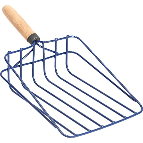 KADAX Gemüseschaufel aus Metall, 37 x 18,5 cm, kleine Schaufel mit Griff aus Holz, Drahtgabel, Streuschaufel, Kartoffelgabel, Schaufel für Gemüse, Kohlengabel (Kurz)