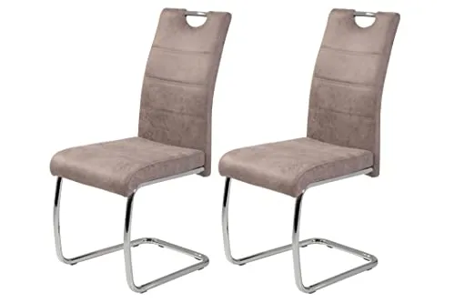 Hela Tische 2er Set Esszimmerstuhl Freischwinger Flora - Vintage Beige - Freischwinger im Vintage-Look mit verchromtem Metallgestell, 120 kg belastbar und einfach zu reinigen – ideal für stilvolle Esszimmer.