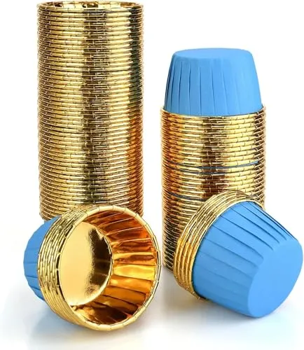 Papier Muffinförmchen, 100 Stück Cupcake Förmchen, Einweg Aluminiumfolie Papierbackförmchen Cupcake Liners für Muffin Kuchen Pudding Dessert Weihnachten Party Hochzeiten Geburtstag Dekor(Blau)