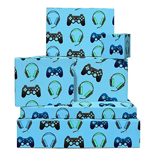 Gamer-Geschenkpapier – Geschenkpapier für Jungen – 6 Bögen Geschenkpapier – für Jungen, Männer, Freund – mit lustigen Aufklebern – von Central 23