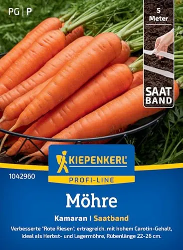 Kiepenkerl Profi-Line Möhrensamen Kamaran 1042960 - Gemüsesamen für Möhren mit einer Fruchtlänge von 22 bis 26 cm und Inhalt für 5 lfd. Meter - Saatband