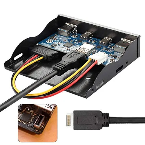 cablecc USB 3.1 Frontpanel Header auf USB-C & USB 3.0 HUB 4 Ports Frontpanel Motherboard Kabel für 3,5 Zoll Diskettenschacht