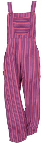 GURU SHOP Luftige Latzhose - Gestreifter Ethno Style Boho Overall für Damen - Latzhosen für Damen, luftiger Schnitt aus Baumwolle, verstellbare Träger mit Kokosknöpfen für optimalen Sitz und elastischer Bund für bequemen Tragekomfort.