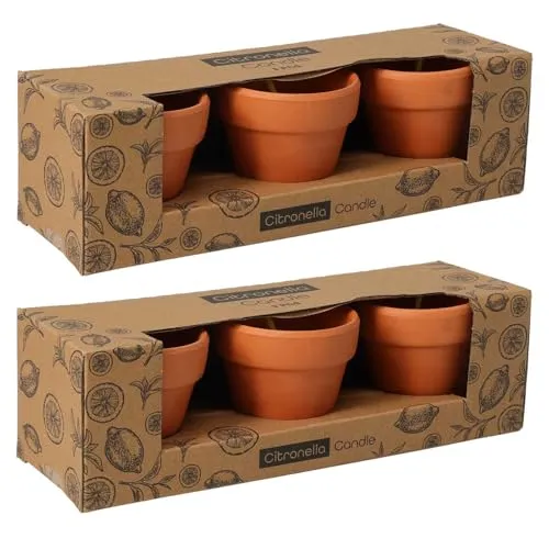 6x Citronella Kerzen im Terrakotta Topf 7 x 7 cm Brenndauer je 6 Stunden Duftkerze