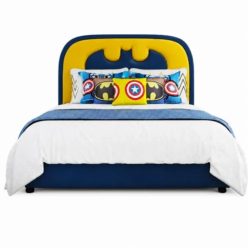 Blau-gelbes Kinderbett Batman Leder für Jungen