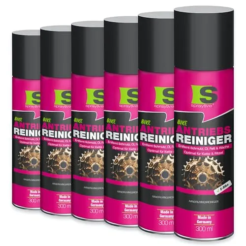 Spraytive Antriebsreiniger Spray 6×300ml – Effektiver Kettenreiniger für Fahrräder und E-Bikes - Effektive Reinigung für Kette und Antrieb – entfernt mühelos Schmutz, Öl und Fett. Ideal für alle Fahrradtypen, sorgt für reibungslose Funktion und weniger Verschleiß. Made in Germany für höchste Qualität.