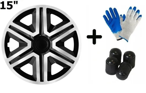 Radkappen Radzierblenden Radblenden 4x Stück Action Silber Schwarz NRM 15