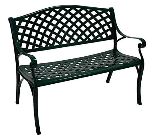 DEGAMO Gartenbank Parkbank Oxford 2-Sitzer aus Aluguss, dunkelgrün - Bänke im Retro Design, wetterfest und rostfrei aus Aluminiumguss, mit gewölbter Sitzfläche für optimalen Komfort - ideal für jeden Garten.