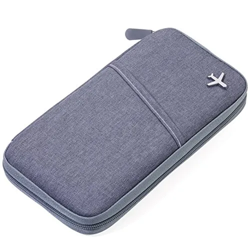 TROIKA SAFE FLIGHT - TRV20/GY - Etui für Reisedokumente - mit Ausleseschutzfolie (für RFID-Chips) - Reißverschluss - 12 Innenfächer - Stiftschlaufe - Polyester - grau/orange