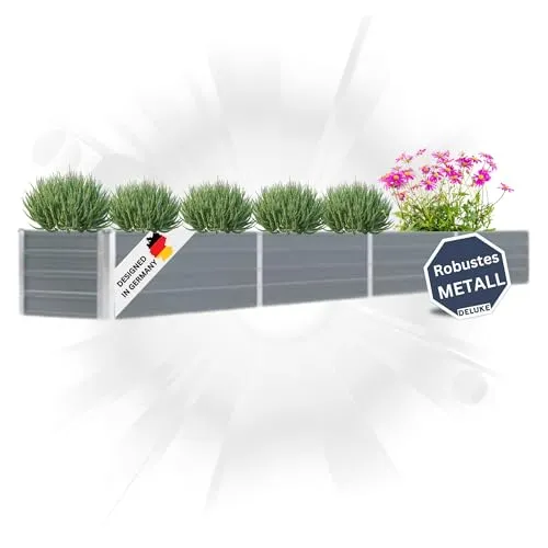 DELUKE Hochbeet für Garten Oskar Grau | 320x40x45cm | Verzinkter Stahl | Wetterfest | Gartenbeet Kräuterbeet Blumenbeet Beet hoch Frühbeet für Garten Gemüsebeet