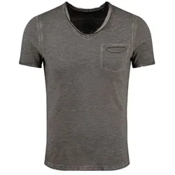 Key Largo T-Shirt Soda vintage Look uni Basic T00619 V-Ausschnitt unifarben kurzarm slim fit grau S