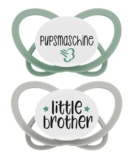 nip - Butterfly | 0-6 Monate | 2er Pack | Stillfreundlicher, zahnfreundlicher Babyschnuller inkl. Schnullerbox. Nachhaltiger Schnuller mit weichem Silikonsauger, Pupsmaschine/Little brother