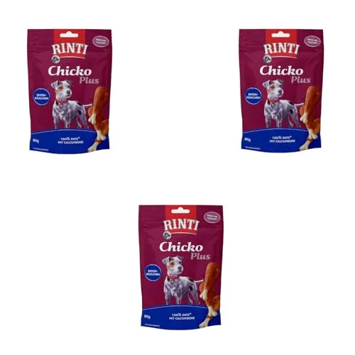 Rinti Chicko Plus Entenkeulchen | 3er Pack | 3 x 80 g | Aus frischem Entenbrustfilet zubereitet | Schonend luftgetrocknet | Wiederverschließbar | Ohne Soja und Fleischmehle