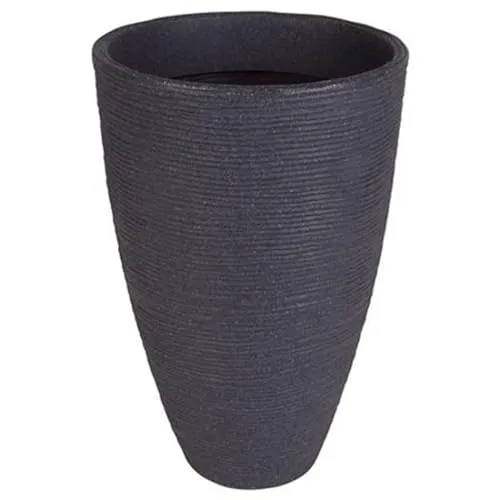 BURI Rillentopf rund 28x44cm hoch aus Kunststoff anthrazit Pflanzkübel für den Außenbereich grau Blumentopf gross draussen Terrasse Balkon Garten Pflanztopf Übertopf wetterfest Pflanzentopf Pflanzvase