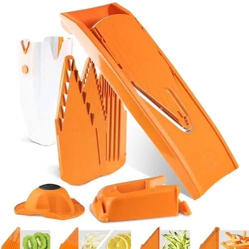 Börner Gemüsehobel V1 ClassicLine Profi-Set – Effiziente Edelstahlklingen, BPA-frei, orange - Das Profi Set von Börner ist der perfekte Küchenhelfer für schnelles Schneiden von Obst und Gemüse. Mit verschiedenen Einschüben schneiden Sie mühelos in unterschiedlichen Stärken – ideal für gesunde Rezepte!