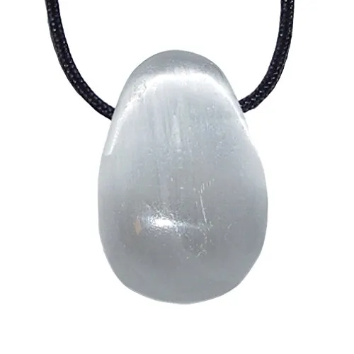 Selenit Anhänger Trommelstein flach ca. 30 x 20 mm mit Bohrung ca. 2,5 mm