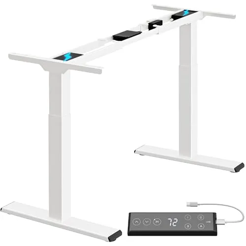 ALLDREI höhenverstellbarer Schreibtisch Gestell 2 Motoren, mit Type-C Ports, elektrisch stufenlos Höhenverstellung, mit 3 Speicher-Steuerung, 2-Fach-Teleskop (Weiß)