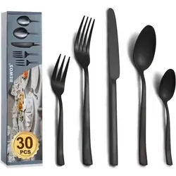 Besteckset 30 Stück Schwarz Quadratische Griffe 30 Stück
